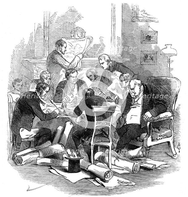 Eve of the 30th - correcting plans at a tavern, 1845. Creator: Unknown.