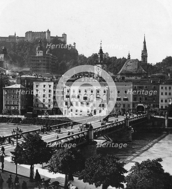 Bridge over the Salzach, Salzburg, Austria, c1900s.Artist: Wurthle & Sons