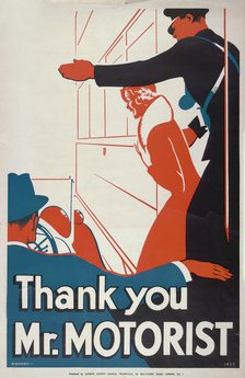 'Thank You Mr Motorist', London County Council (LCC) Tramways poster, 1933. Artist: JS Anderson