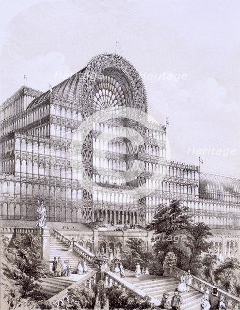 Crystal Palace at Sydenham, the front of the Great Transept, c1854. Creator: Thomas Hosmer Shepherd (1792-1864).