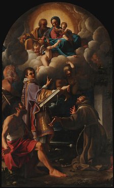 The Holy Family with Saints Lawrence, Francis of Assisi,  Peregrine of Auxerre..., 1608-1610. Creator: Schedone (Schidone), Bartolomeo (1570-1615).