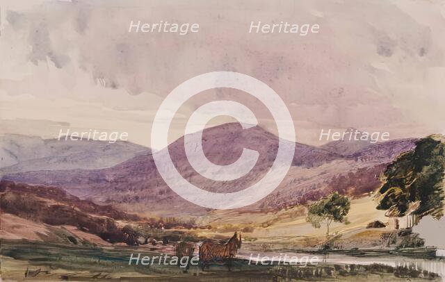 Landscape of Hills, Cottage and Two Horses, c1840s. Creator: John Phillip.
