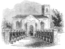 Her Majesty leaving Blair Athol Church, 1844. Creator: Unknown.