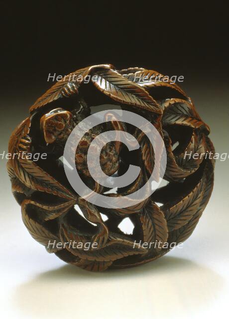 Frog Crawling through Leaves, First half of 19th century. Creator: Naito Toyomasa.