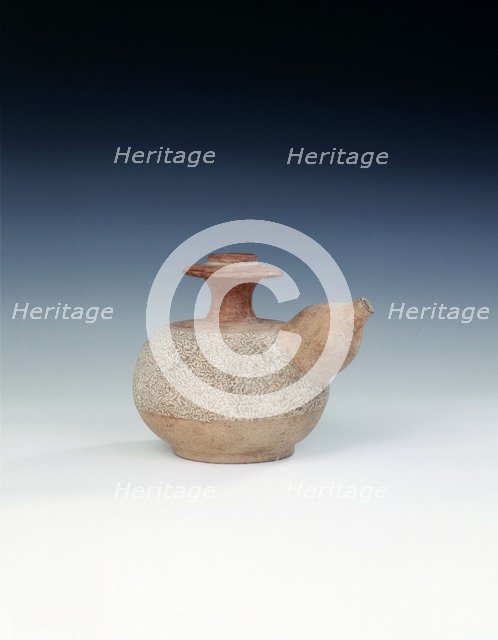 Unglazed pottery kendi with marblised clay panel, Thailand, mid 16th century. Artist: Unknown