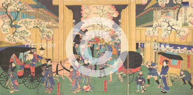 Cherries at Night at New Shimabara, 19th century. Creator: Utagawa Yoshitora.