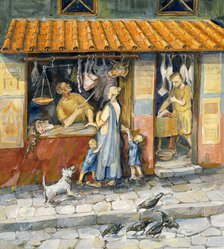 'At the Butcher's Shop', c2nd-3rd century, (c1990-2010) Artist: Judith Dobie.