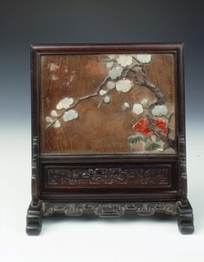 Lacquer plaque in carved wood table screen, Qing dynasty, China, 17th century. Artist: Unknown