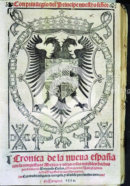 Cover of the work 'Crónica de la Nueva España' (Chronicle of New Spain) by Francisco Lopez de Gom…