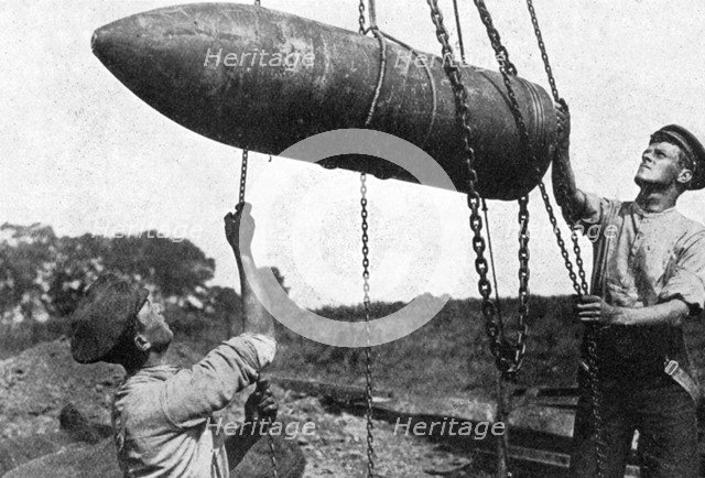 Large shell on its way to the front, First World War, 1914-1916, (c1920). Artist: Unknown