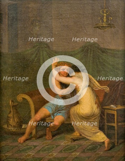 Catullus and Lesbia, who in his arms seek solace for the death of her sparrow, 1809.