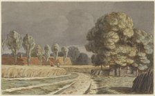 Wheat field between houses under a threatening thunderstorm in Hilversum, 1853-1858. Creator: Hendrik Abraham Klinkhamer.