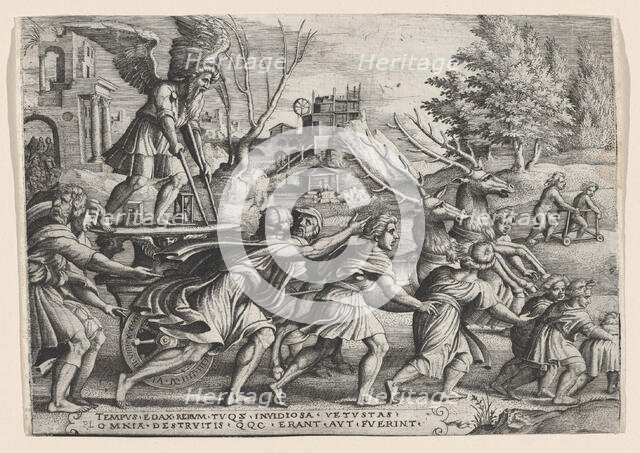The Triumph of Time on Fame, from The Triumphs of Petrarch. Creator: Georg Pencz.