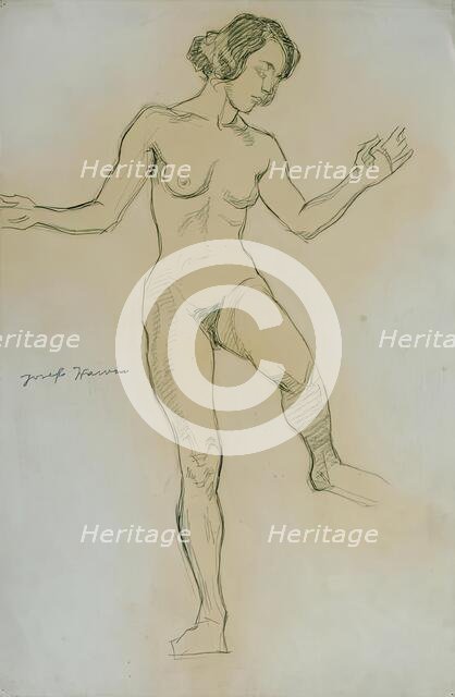 Nude study in dance pose, 1925. Creator: Josef Wawra.