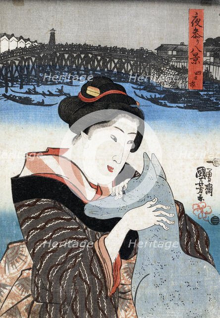 Yokkaichi, scene from the series Yomairi hakkei (Eight views of night visiting).,  c1844. Creator: Utagawa Kuniyoshi.