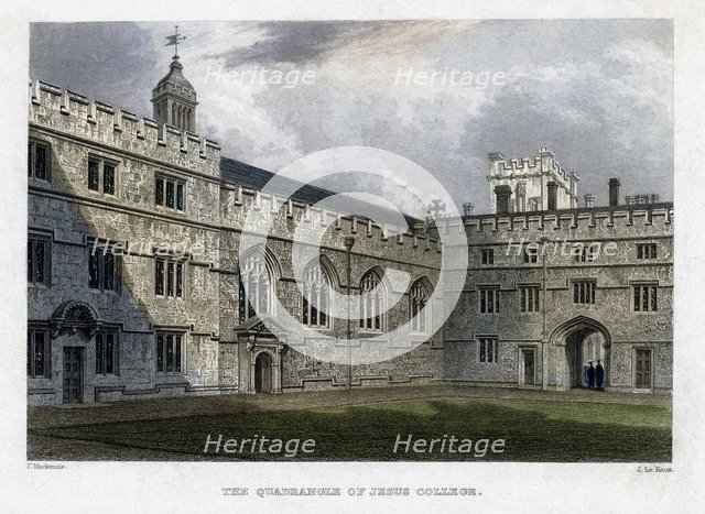 The Quadrangle of Jesus College, Oxford University, c1830s.Artist: John Le Keux