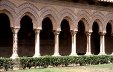Arches of the Monreale Cathedral cloister in Sicily, Norman-Byzantine style, 12th-13th centuries.…