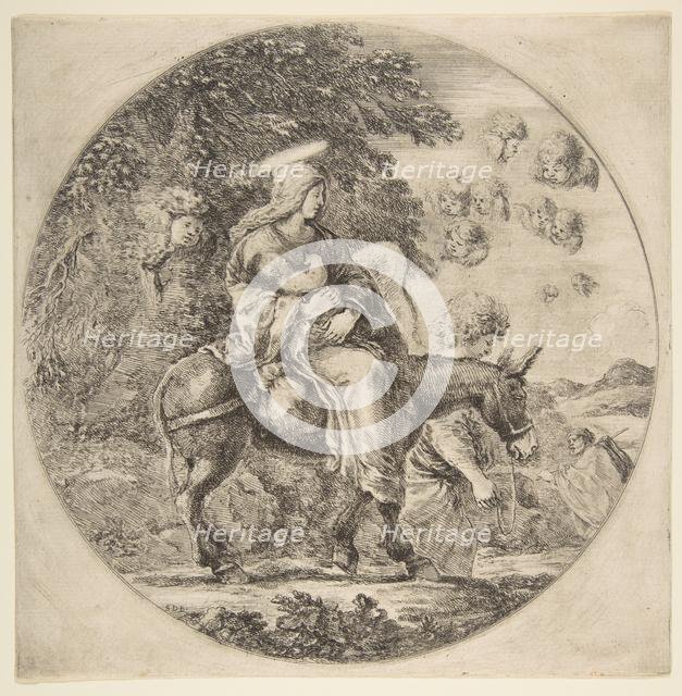 Flight into Egypt, a round composition, ca. 1662. Creator: Stefano della Bella.