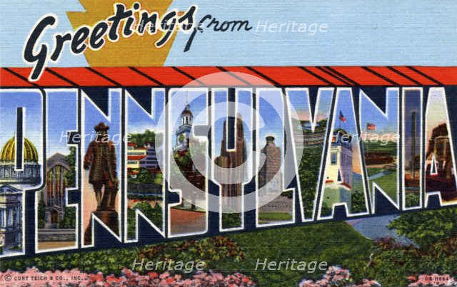 'Greetings from Pennsylvania', postcard, 1940. Artist: Unknown
