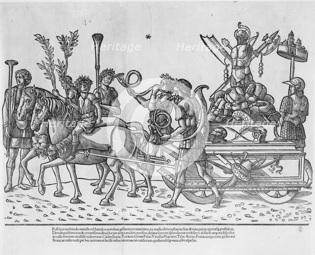 Chariot with trophies of war, from 'The Triumph of Caesar', 1504. Creator: Jacob von Strassburg.