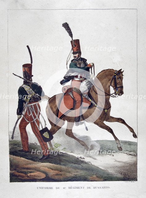 Uniforms of the 6th regiment of French hussars, 1823.  Artist: Charles Etienne Pierre Motte