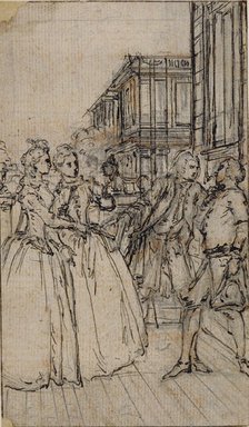 Literary Illustration with Two Ladies and Two Gentlemen in a Street, n.d. Creator: Hubert Francois Gravelot.