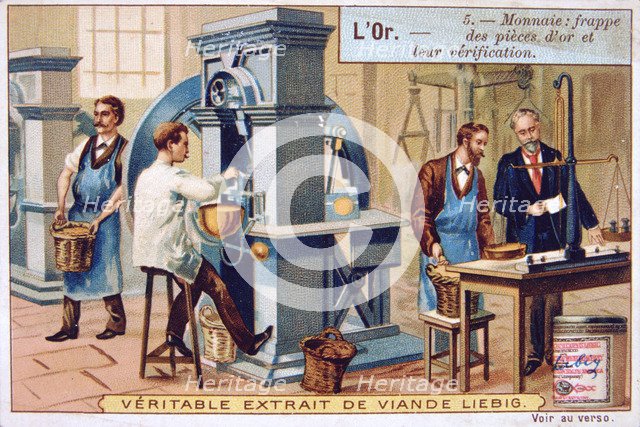 Currency, minting and cheking the gold coins, c1900. Artist: Unknown
