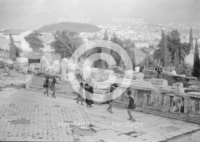 Kanellos dance group at ancient sites in Greece, 1929 Creator: Arnold Genthe.