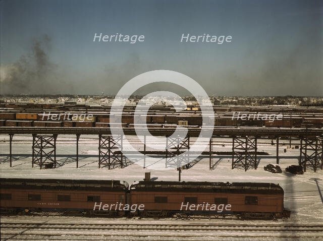 Looking toward the Chicago and North Western railroad classification yard., 1942. Creator: Jack Delano.