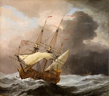 The English Ship Hampton Court in a Gale, 1678-80.  Creator: Willem van de Velde the Younger.