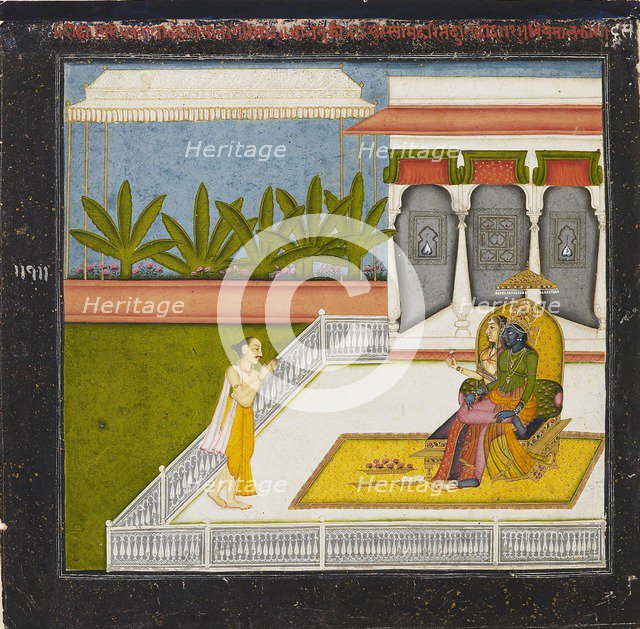 The poet Bihari Lal venerates Krishna and Radha, c1760. Artist: Unknown.