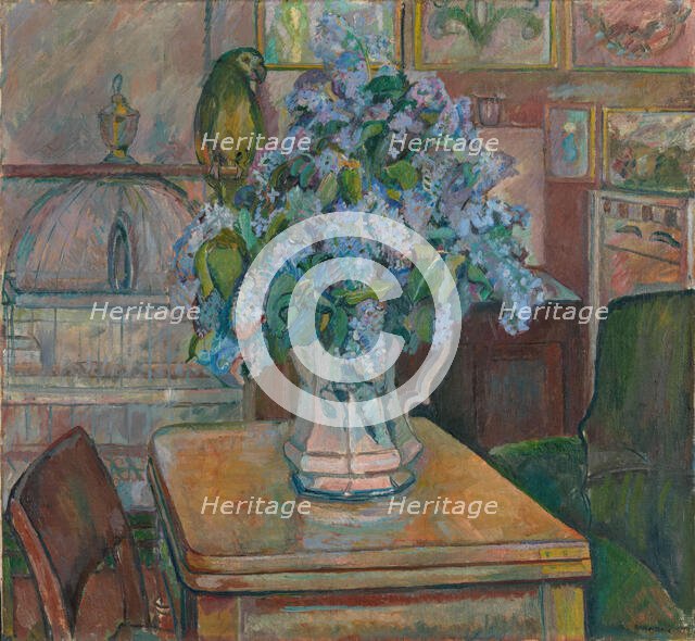 Lilacs and Parrot, 1917. Creator: Oluf Wold-Torne.