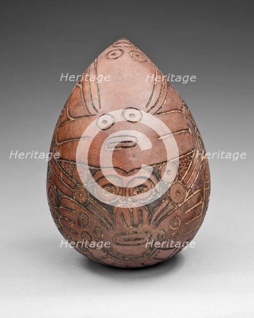 Gourd with Rattle Incised with Costumed Ritual Perfomer, 180 B.C./A.D. 500. Creator: Unknown.