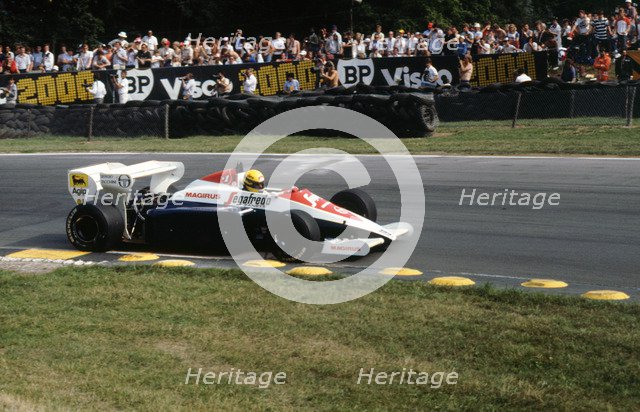 Ayrton Senna in the Toleman TG184 during 1984 British Grand Prix Brands Hatch Artist: Unknown.