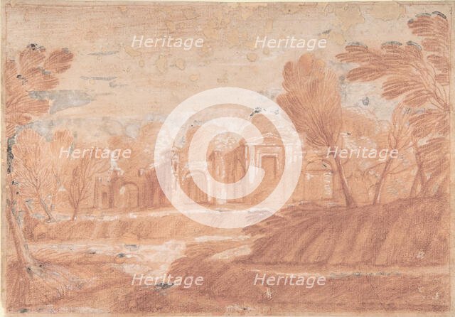 Landscape with Architectural Structure, 17th century. Creator: Anon.