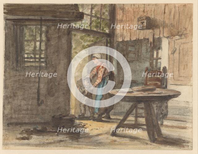 Woman lets boy go outside, 1836-1896. Creator: Hendrik Valkenburg.