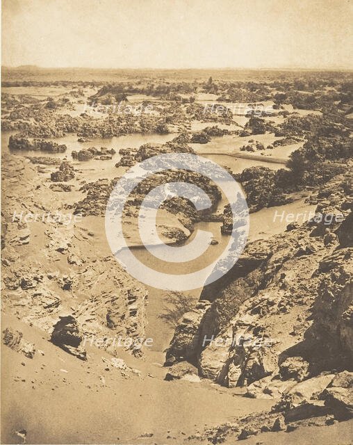 Vue cavalière de la seconde cataracte, prise du haut de Djebel-Aboucir, March 24, 1850. Creator: Maxime du Camp.