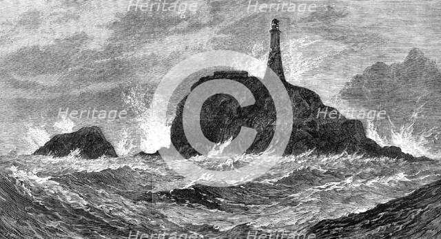 The Calf-Rock Lighthouse, Bantry Bay, destroyed by the late storm, 1881. Creator: Unknown.