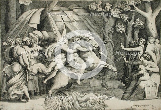 Cloelia Crossing the Tiber, c1546. Creator: Giulio Bonasone.