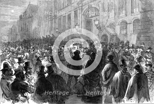The crowd outside the National Assembly, Versailles, during the debate on the Dissolution, 1872. Creator: Unknown.