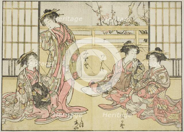 Courtesans of the Kadotamaya, from the book "Mirror of Beautiful Women of the Pleasure..., 1776. Creator: Shunsho.
