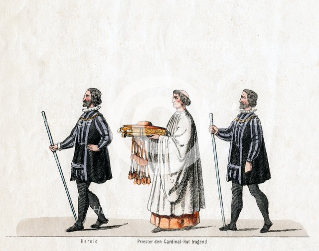 Heralds and priest, costume design for Shakespeare's play, Henry VIII, 19th century. Artist: Unknown