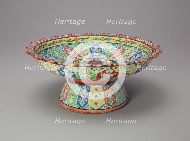 Bencharong (Five-Colored) Ware Stem Plate with Foliate Rim, 19th century. Creator: Unknown.