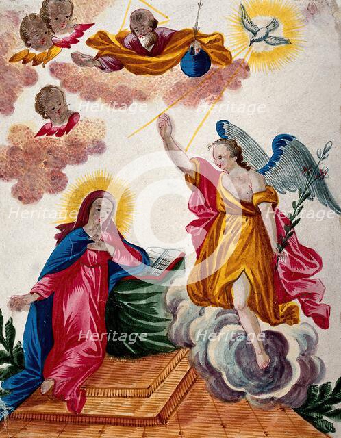 The angel announces to the Virgin that she will give birth to Christ. Creator: Unknown.