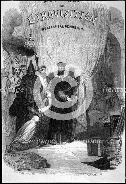 Cover of the work 'Mystres de l'Inquisition' published in Paris in 1845.  Creator: Fereal, M.V. de.