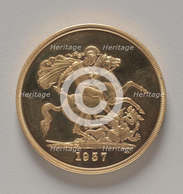 Five Pounds (reverse), 1937. Creator: Benedetto Pistrucci (Italian, 1784-1855).