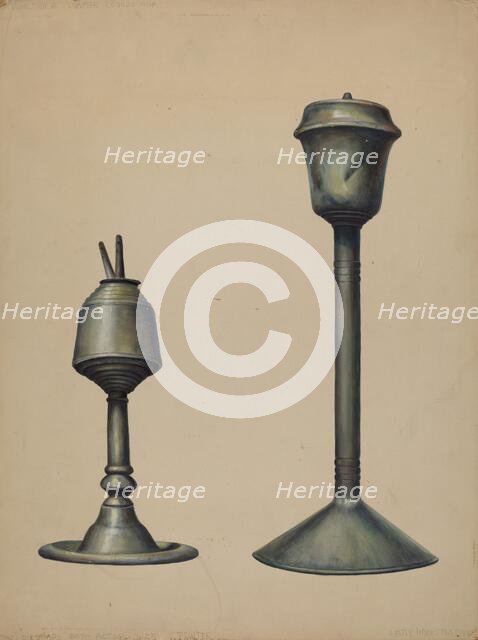 Two Oil Lamps, c. 1938. Creator: Walter Hochstrasser.