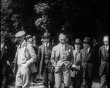 British Prime Minister Ramsay MacDonald Walking With Colleagues and Friends, 1924. Creator: British Pathe Ltd.