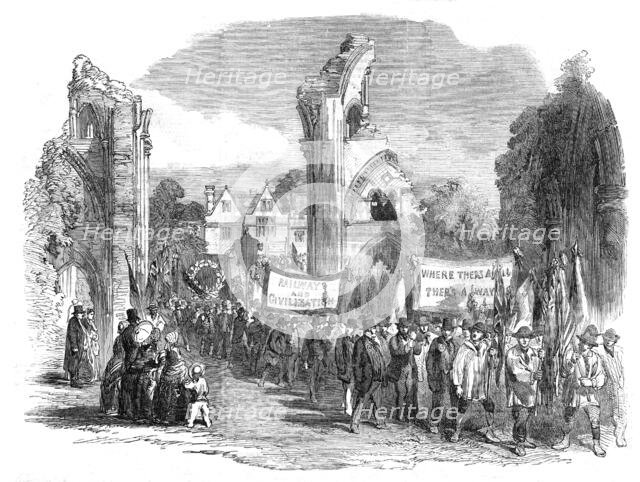 Opening of the Central Somerset Railway - Procession in the Abbey Grounds, at Glastonbury, 1854. Creator: Unknown.