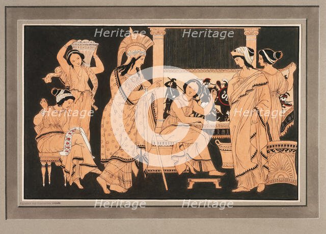 Athena with Penelope, who is busy weaving, c1832. Creator: Philipp Veit.